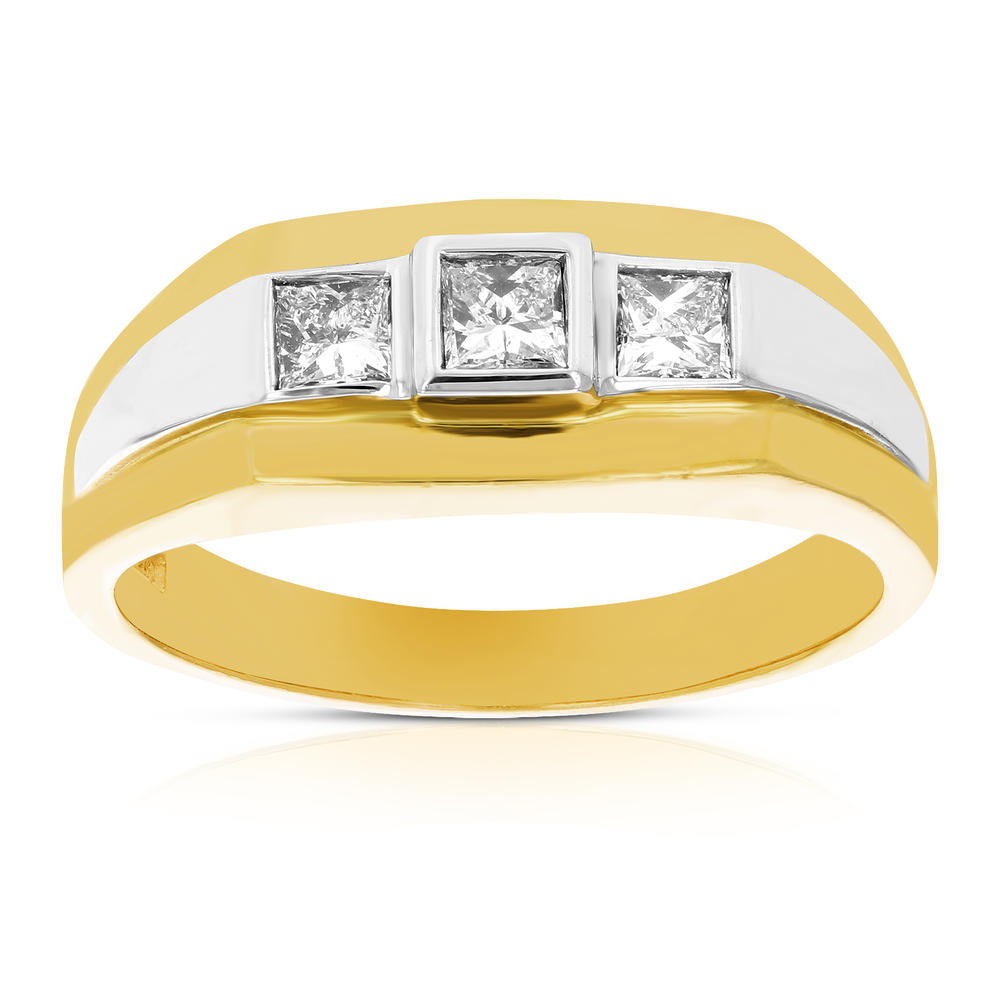 Vir Jewels 1/2 cttw 3 Stone Princess SI Men's Diamond Engagement Ring 14K Two Tone Gold Size 10