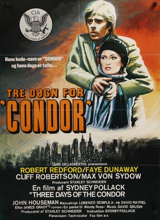 Pop Culture Graphics Three Days of the Condor Poster Movie Danish 11 x 17 Inches - 28cm x 44cm Robert Redford Faye Dunaway Cliff Robertson