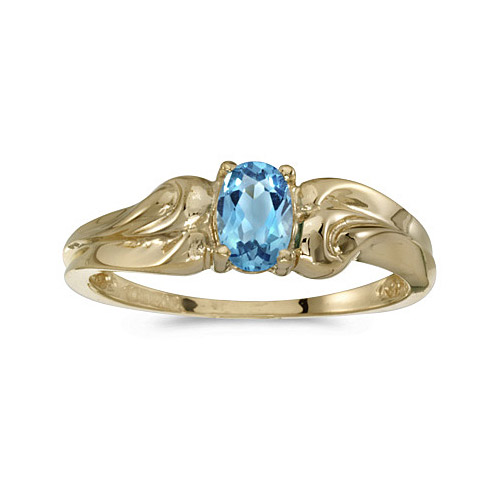 Direct-Jewelry 10k Yellow Gold Oval Blue Topaz And Diamond Ring