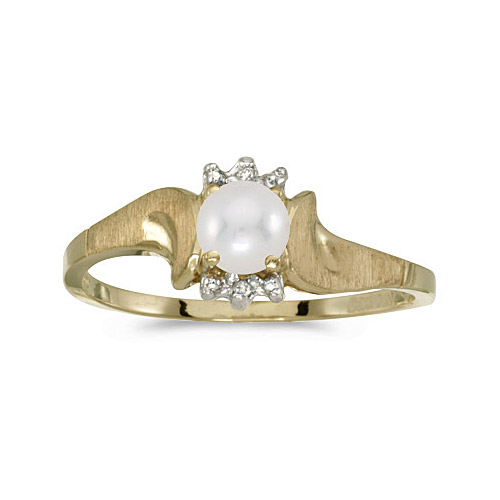 Direct-Jewelry 10k Yellow Gold Pearl And Diamond Satin Finish Ring