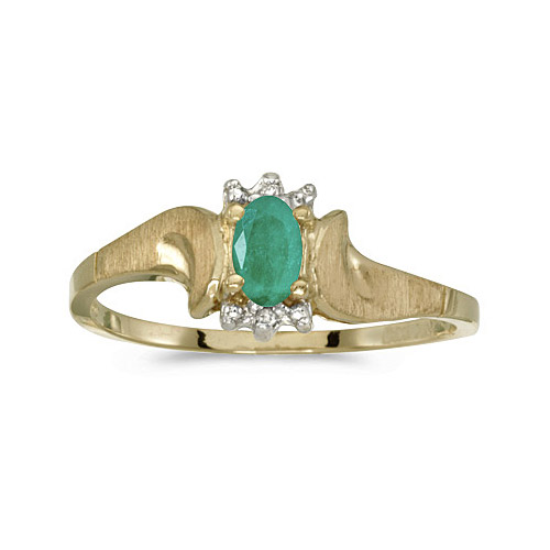 Direct-Jewelry 14k Yellow Gold Oval Emerald And Diamond Satin Finish Ring