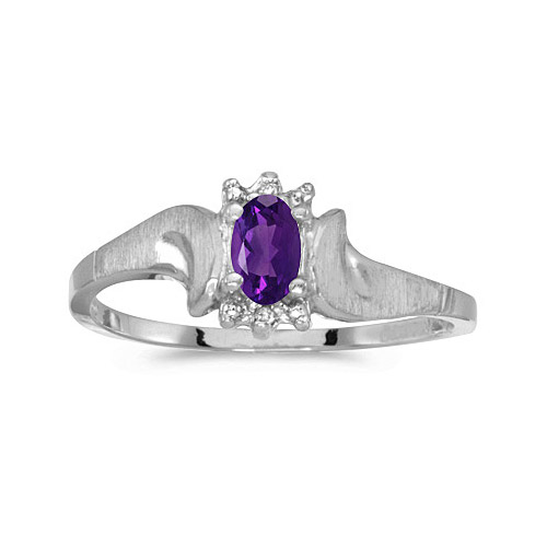 Direct-Jewelry 14k White Gold Oval Amethyst And Diamond Satin Finish Ring