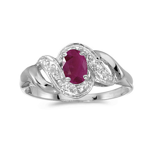 Direct-Jewelry 14k White Gold Oval Ruby And Diamond Swirl Ring