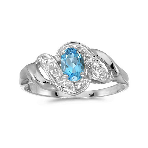 Direct-Jewelry 14k White Gold Oval Blue Topaz And Diamond Swirl Ring