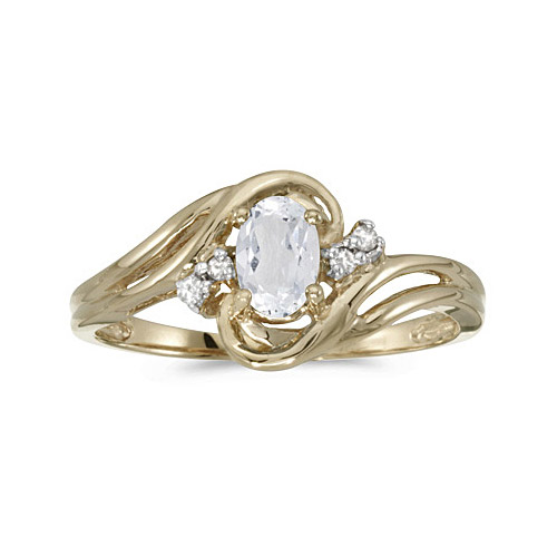Direct-Jewelry 10k Yellow Gold Oval White Topaz And Diamond Ring