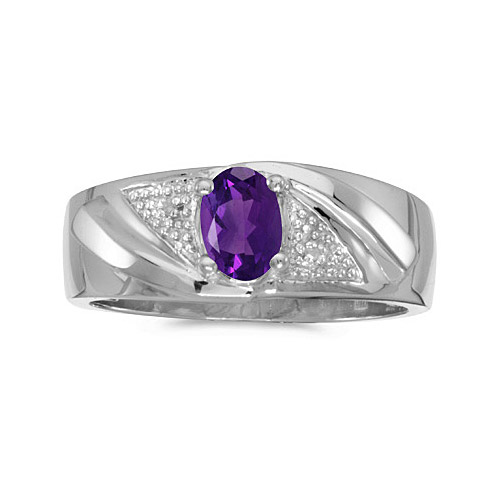 Direct-Jewelry 14k White Gold Oval Amethyst And Diamond Gents Ring