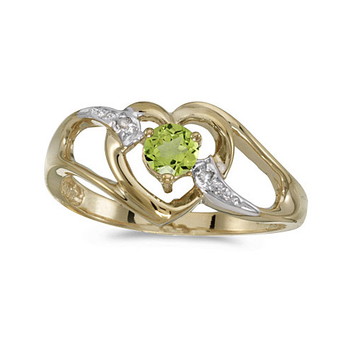 Direct-Jewelry 10k Yellow Gold Round Peridot And Diamond Heart Ring