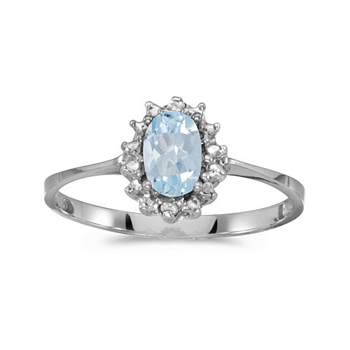 Direct-Jewelry 10k White Gold Oval Aquamarine And Diamond Ring
