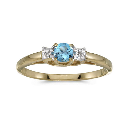 Direct-Jewelry 10k Yellow Gold Round Blue Topaz And Diamond Ring