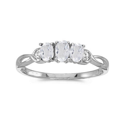 Direct-Jewelry 10k White Gold Oval White Topaz And Diamond Three Stone Ring