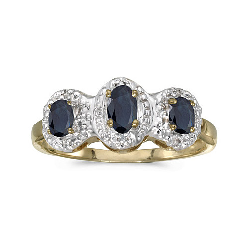 Direct-Jewelry 10k Yellow Gold Oval Sapphire And Diamond Three Stone Ring