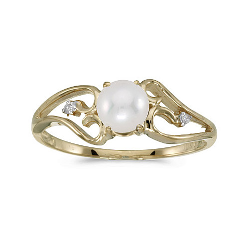 Direct-Jewelry 14k Yellow Gold Pearl And Diamond Ring