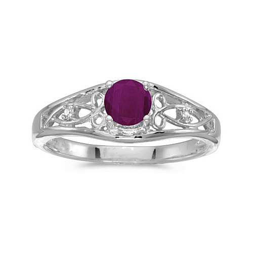 Direct-Jewelry 10k White Gold Round Ruby And Diamond Ring