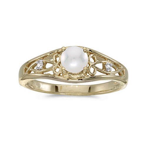 Direct-Jewelry 14k Yellow Gold Pearl And Diamond Ring