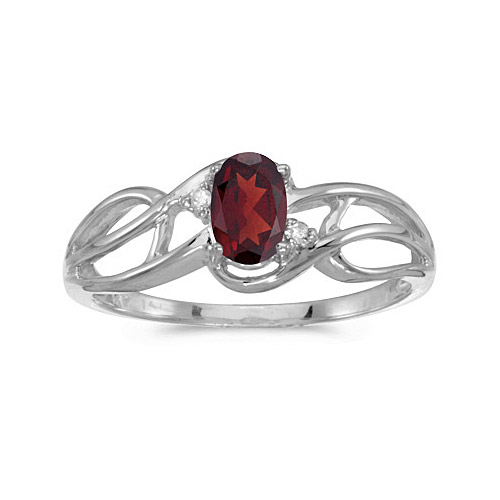 Direct-Jewelry 10k White Gold Oval Garnet And Diamond Curve Ring