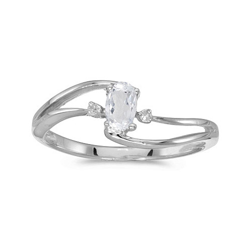 Direct-Jewelry 14k White Gold Oval White Topaz And Diamond Wave Ring