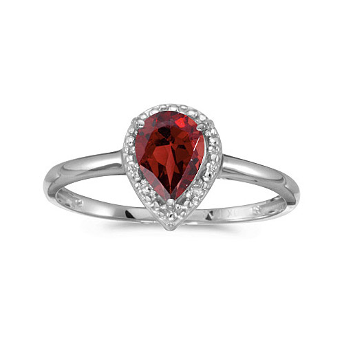 Direct-Jewelry 10k White Gold Pear Garnet And Diamond Ring