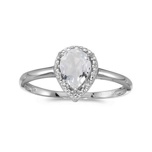 Direct-Jewelry 10k White Gold Pear White Topaz And Diamond Ring