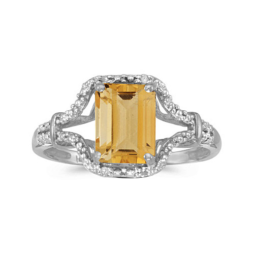 Direct-Jewelry 14k White Gold Emerald-cut Citrine And Diamond Ring