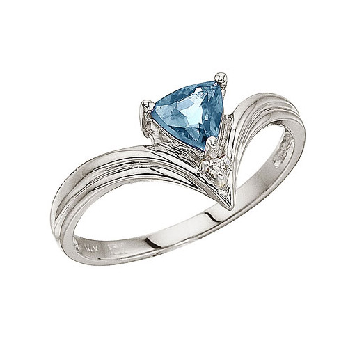 Direct-Jewelry 14K White Gold Trillion Blue Topaz and Diamond Ring