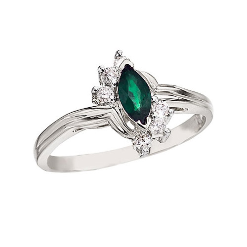 Direct-Jewelry 14K White Gold 6x3 Marquise Emerald and Diamond Ring
