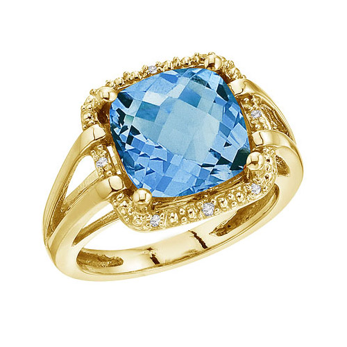 Direct-Jewelry 14K Yellow Gold 10 mm Blue Topaz and Diamond Rope Ring
