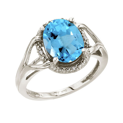 Direct-Jewelry 14K White Gold 10x8 Oval Blue Topaz and Diamond Rope Ring