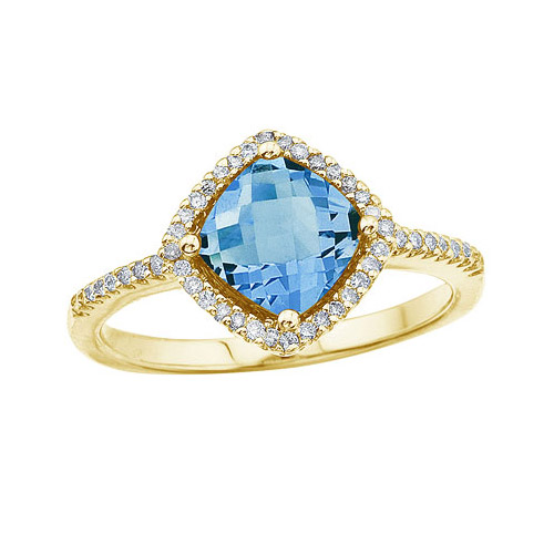 Direct-Jewelry 14K Yellow Gold Blue Topaz and Diamond Ring