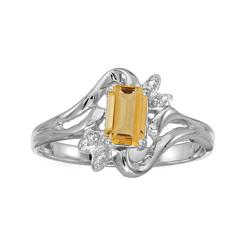 Direct-Jewelry 10k White Gold Emerald-cut Citrine And Diamond Ring