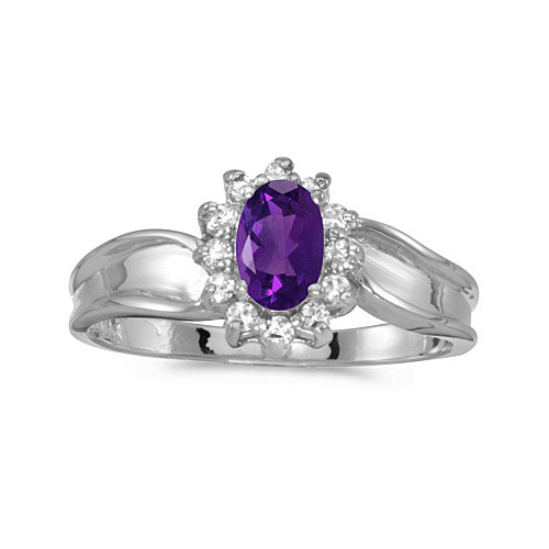 Direct-Jewelry 10k White Gold Oval Amethyst And Diamond Ring