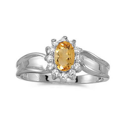 Direct-Jewelry 10k White Gold Oval Citrine And Diamond Ring