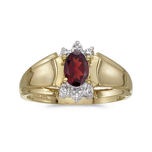 Direct-Jewelry 10k Yellow Gold Oval Garnet And Diamond Ring