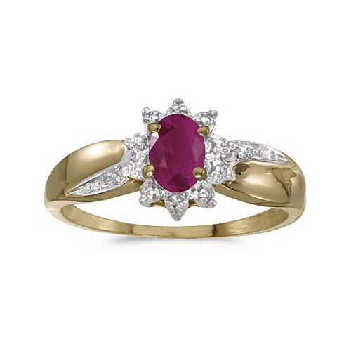 Direct-Jewelry 10k Yellow Gold Oval Ruby And Diamond Ring