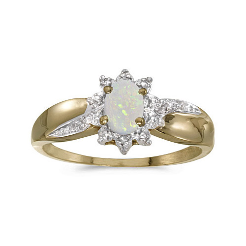 Direct-Jewelry 14k Yellow Gold Oval Opal And Diamond Ring