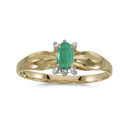 Direct-Jewelry 10k Yellow Gold Oval Emerald And Diamond Ring