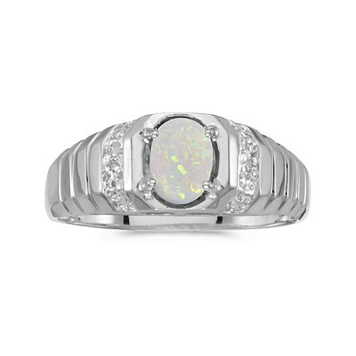 Direct-Jewelry 10k White Gold Oval Opal And Diamond Ring
