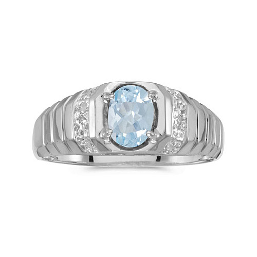 Direct-Jewelry 14k White Gold Oval Aquamarine And Diamond Ring