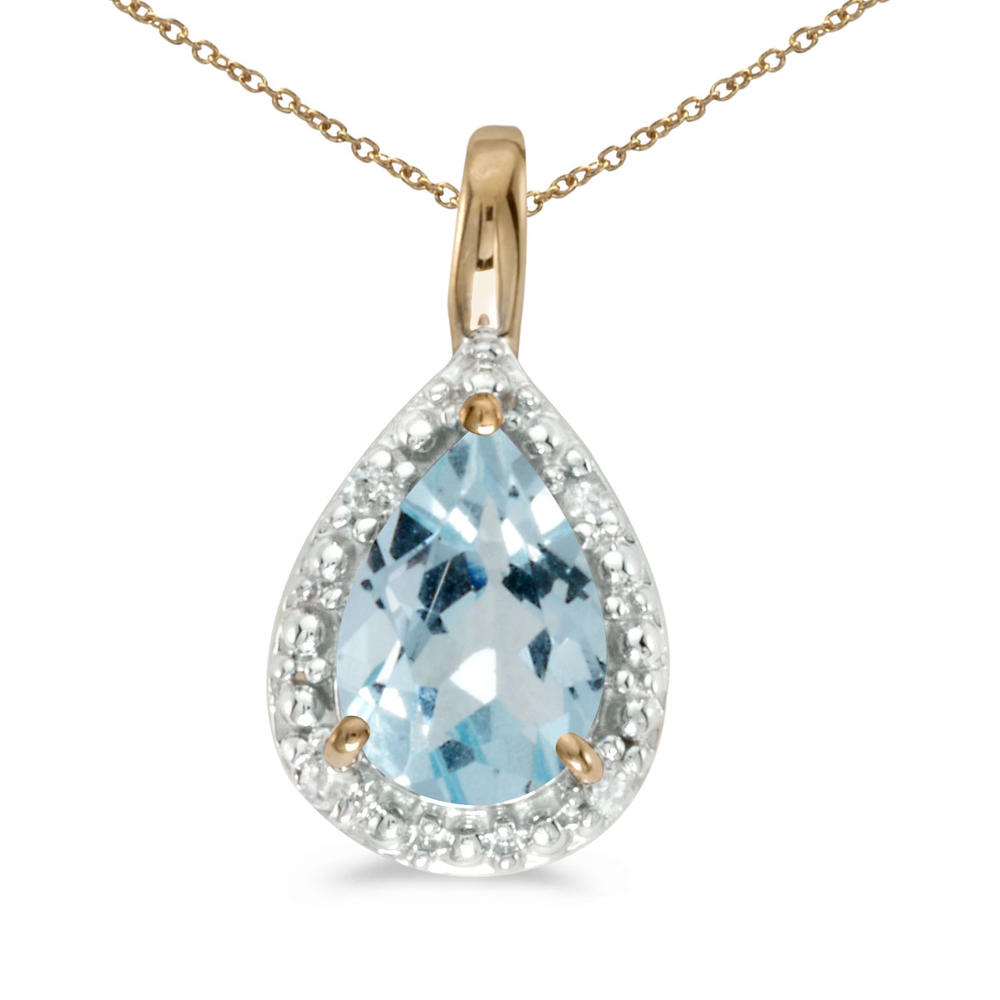 DIRECT-JEWELRY DON'T FORGET THE DASH 10k Yellow Gold Pear Aquamarine Pendant with 18" Chain