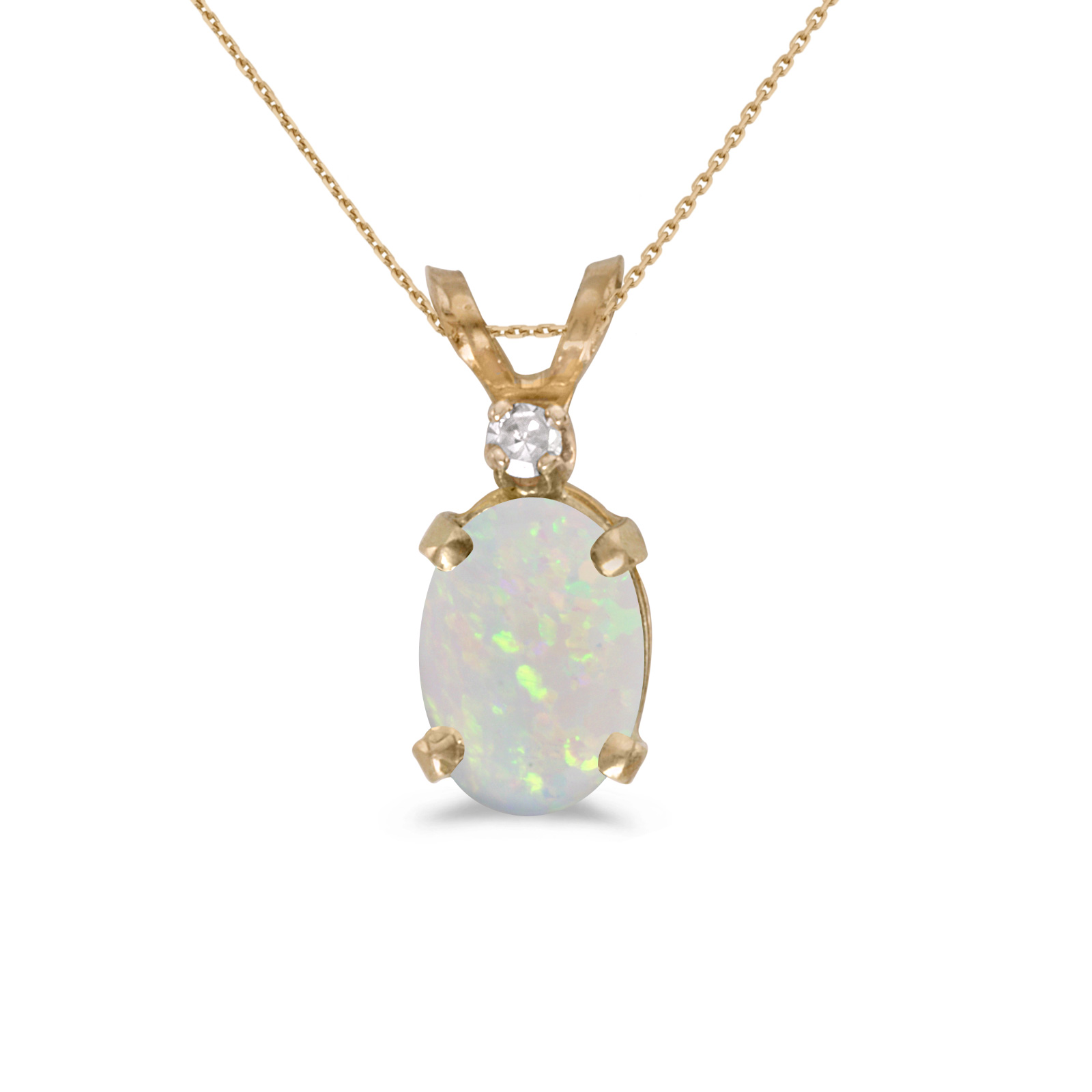 DIRECT-JEWELRY DON'T FORGET THE DASH 14k Yellow Gold Oval Opal And Diamond Pendant with 18" Chain