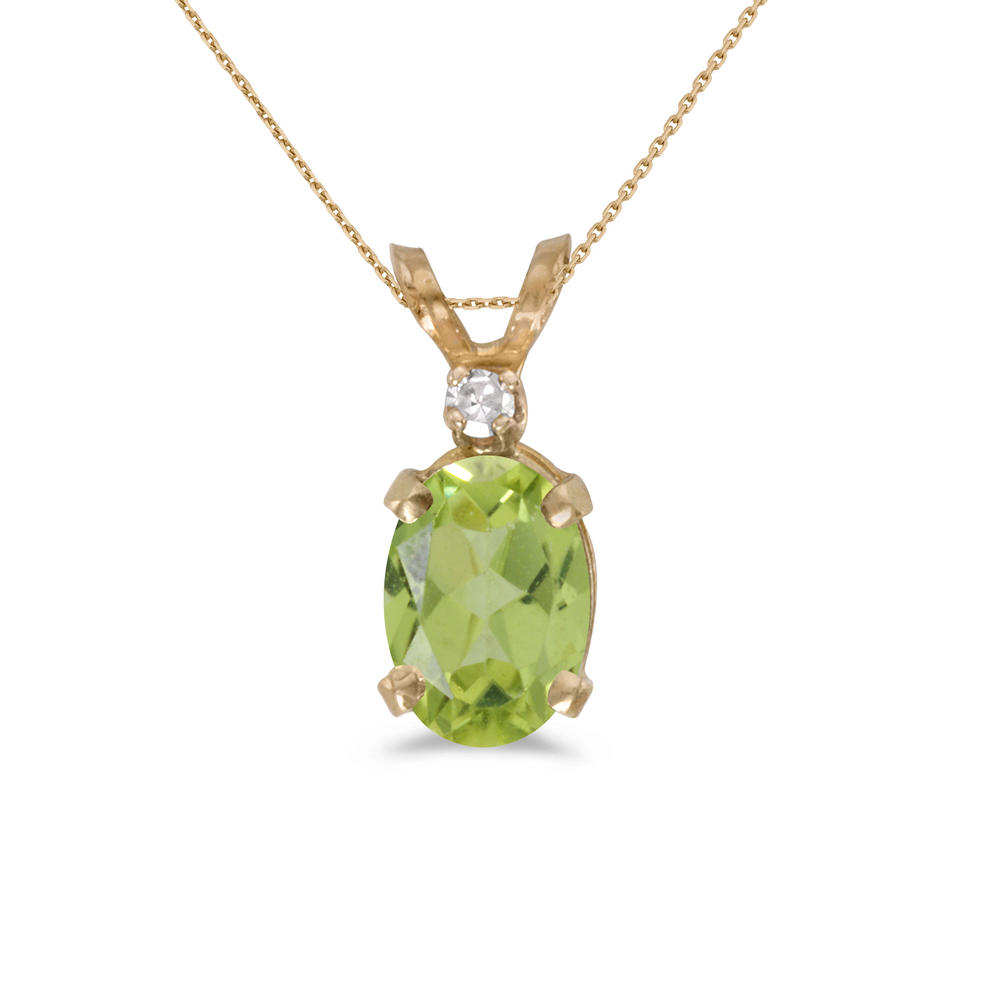 DIRECT-JEWELRY DON'T FORGET THE DASH 14k Yellow Gold Oval Peridot And Diamond Pendant with 18" Chain