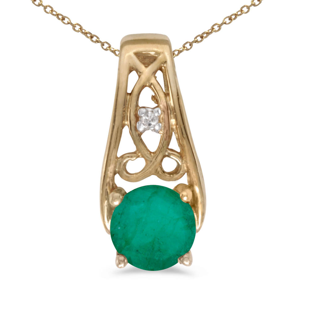 DIRECT-JEWELRY DON'T FORGET THE DASH 14k Yellow Gold Round Emerald And Diamond Pendant with 18" Chain