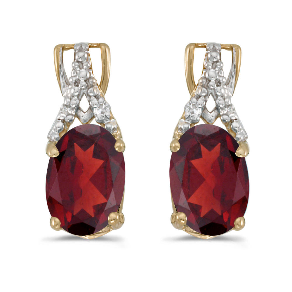 DIRECT-JEWELRY DON'T FORGET THE DASH 10k Yellow Gold Oval Garnet And Diamond Earrings