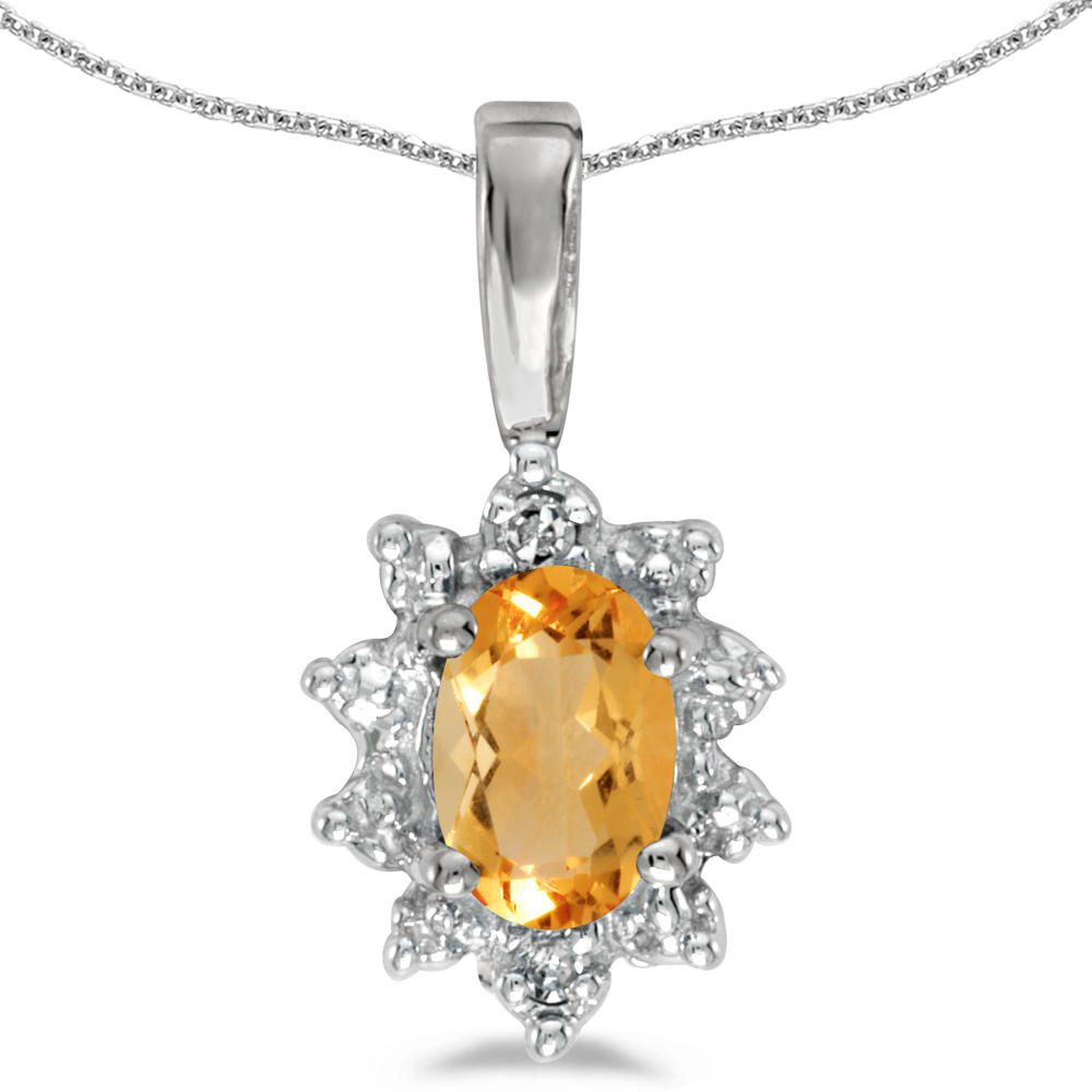DIRECT-JEWELRY DON'T FORGET THE DASH 10k White Gold Oval Citrine And Diamond Pendant with 18" Chain