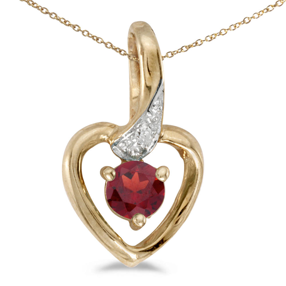 DIRECT-JEWELRY DON'T FORGET THE DASH 14k Yellow Gold Round Garnet And Diamond Heart Pendant with 18" Chain