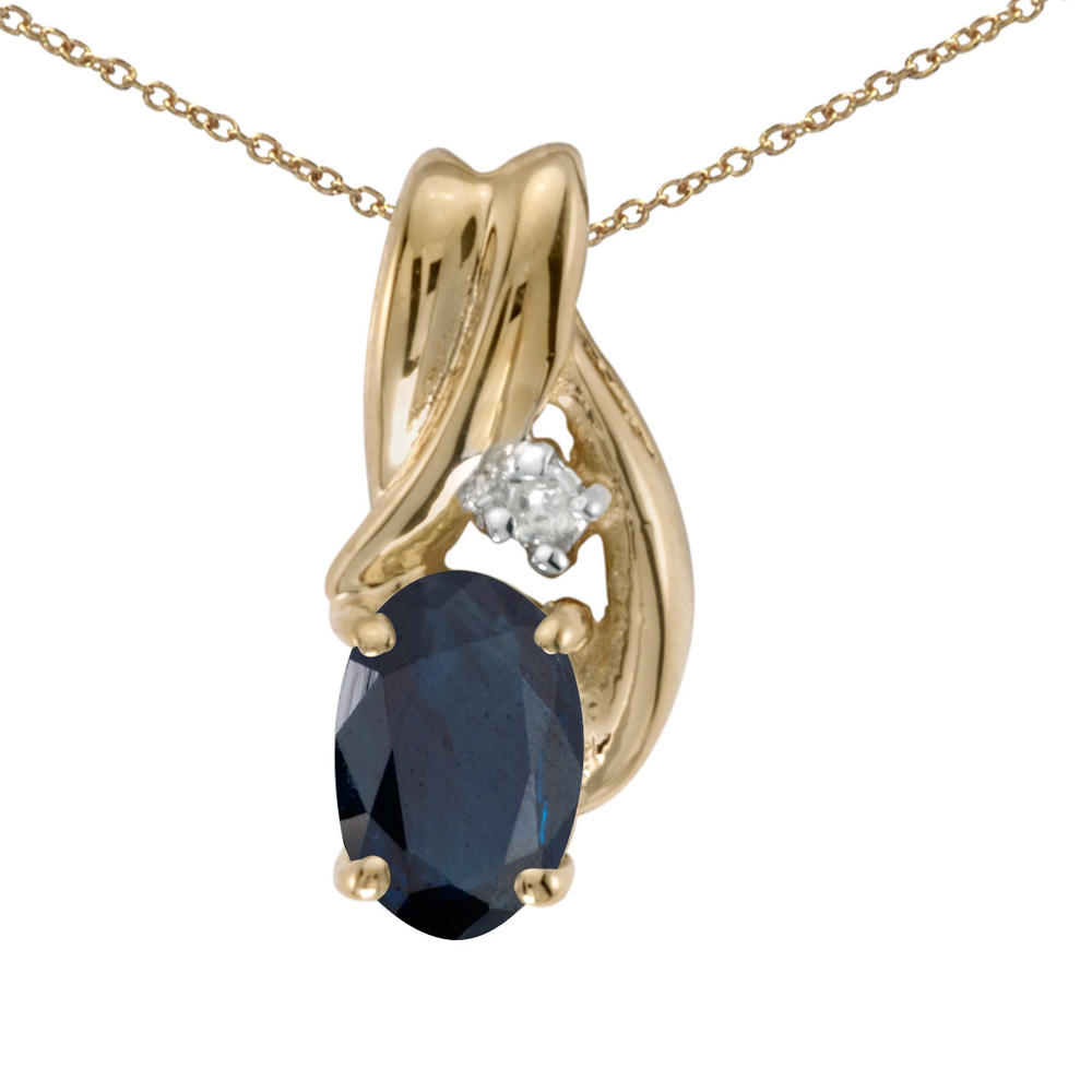 DIRECT-JEWELRY DON'T FORGET THE DASH 10k Yellow Gold Oval Sapphire And Diamond Pendant with 18" Chain