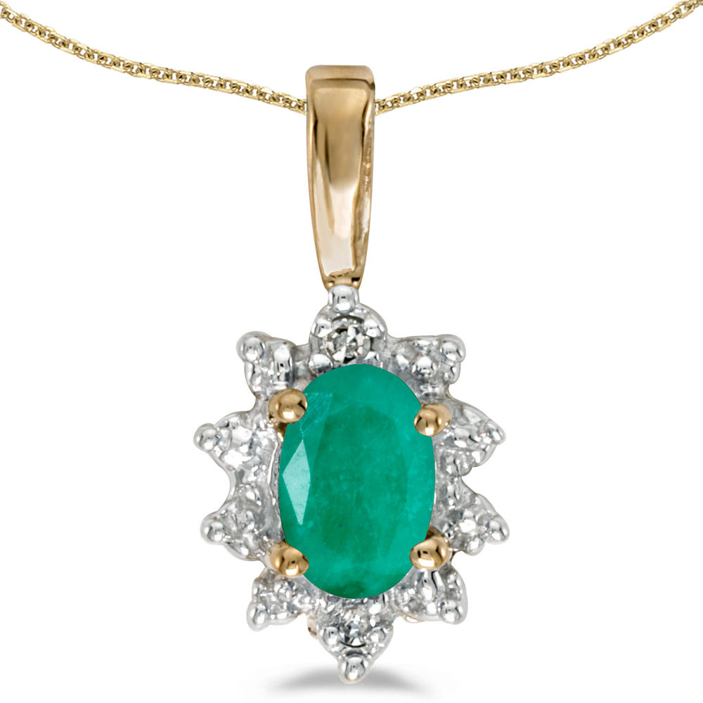 DIRECT-JEWELRY DON'T FORGET THE DASH 10k Yellow Gold Oval Emerald And Diamond Pendant with 18" Chain