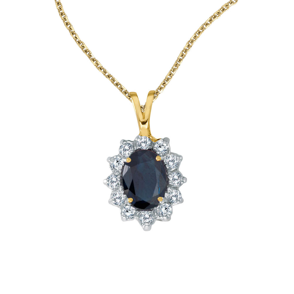DIRECT-JEWELRY DON'T FORGET THE DASH 14k Yellow Gold Oval Sapphire Pendant with Diamonds and 18" Chain