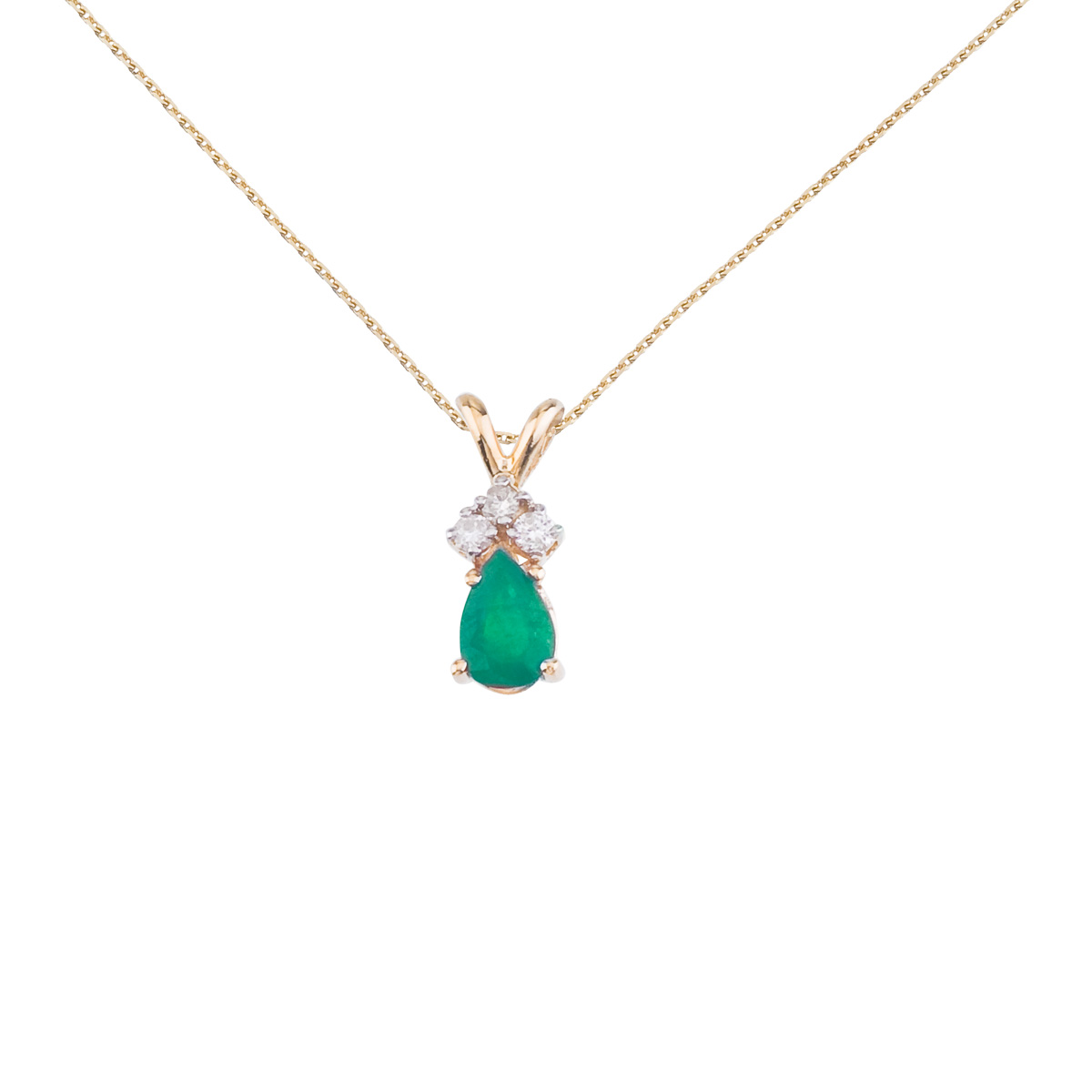 DIRECT-JEWELRY DON'T FORGET THE DASH 14K Yellow Gold Pear Shaped Emerald Pendant with Diamonds and 18" Chain