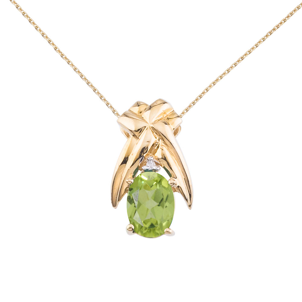 DIRECT-JEWELRY DON'T FORGET THE DASH 14k Yellow Gold 7x5 mm Peridot and Diamond Oval Shaped Pendant with 18" Chain