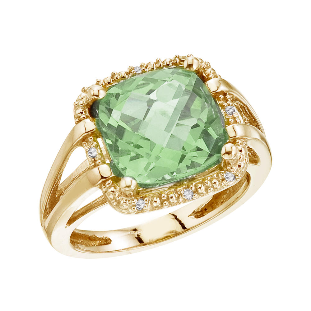 Direct-Jewelry 14K Yellow Gold 10 mm Green Amethyst and Diamond Rope Ring
